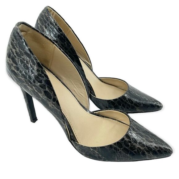 Mia Margo Black Embossed Snakeskin D’Orsay Pointed Toe Pump Heels Size 8.5 - Picture 1 of 14